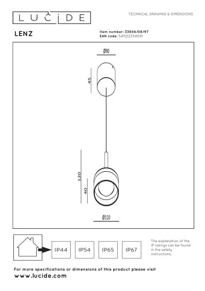 Lucide LENZ - Pendant light Indoor/Outdoor - Ø 11 cm - LED - 1x8W 2700K - IP54 - Rust Brown